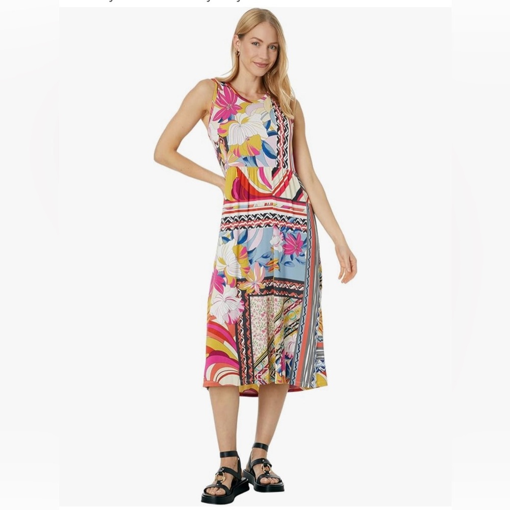 Johnny Was Rachel May Easy Fit Tank Dress Midi Floral Bohemian Eclectic Size XS